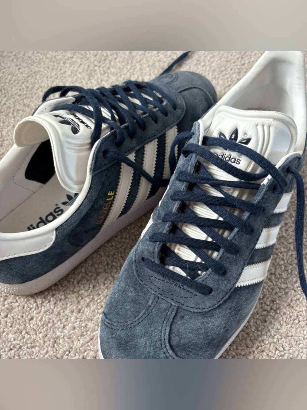 adidas Navy Suede Gazelle Sneakers with White Stripes - Picture 3 of 3
